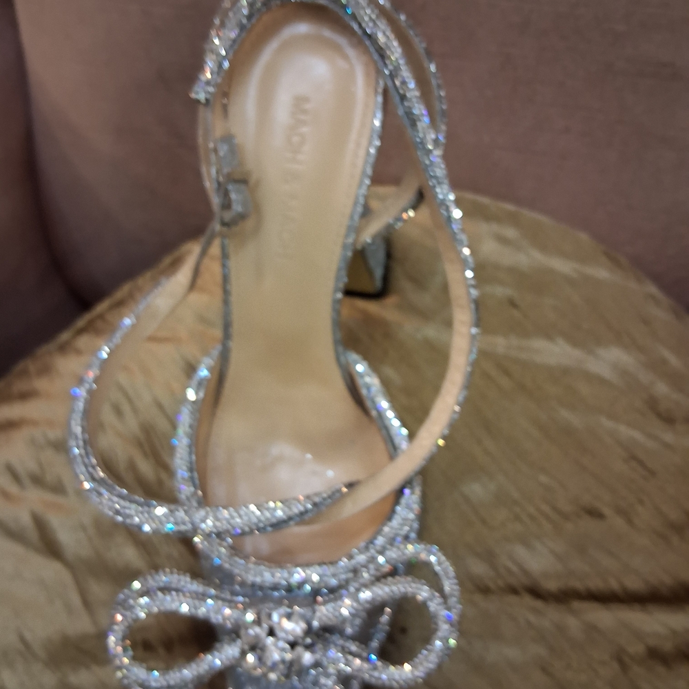 MACH & MACH Sparkling Silver Bow Heels